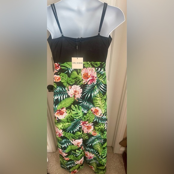 NWT Girl In Mind Farah Cami Split Maxi Dress Green Tropical Print, Size12 - Picture 8 of 11
